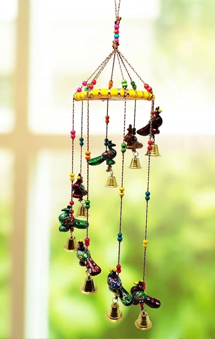 JH Gallery Handcrafted Recycled Material Peacock Rajasthani Door/Wall Hanging Decorative Showpiece for Home Decor (Blue, H-25 Inches, W-5.5 Inches) - Image 1