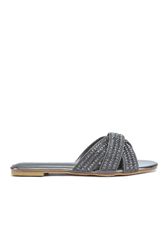 فايور Crystal Embellished Cross-Strap Flat Sandal MY 391