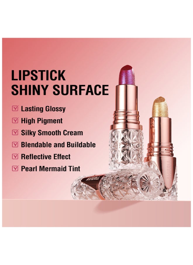 Avierll - Diamond Shiny Lipsticks, Fine Glitter Lipstick - Moisturizing, Long-Lasting, High Pigment, Creamy Texture, Universal Skin Fit Lip Colors With Pearl Finish, Non-Greasy Formula For All Skin Types - Image 1