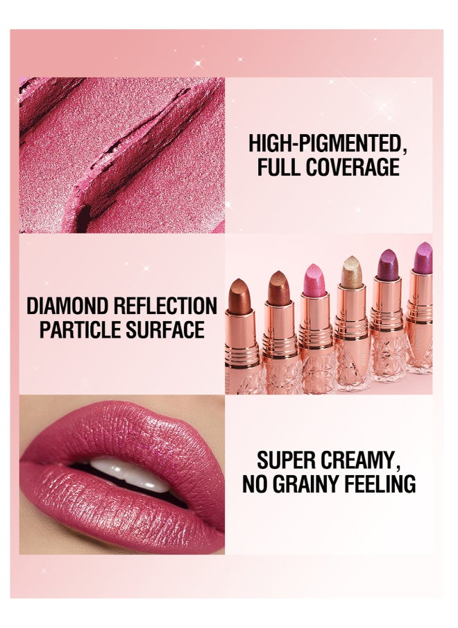 Avierll - Diamond Shiny Lipsticks, Fine Glitter Lipstick - Moisturizing, Long-Lasting, High Pigment, Creamy Texture, Universal Skin Fit Lip Colors With Pearl Finish, Non-Greasy Formula For All Skin Types - Image 1