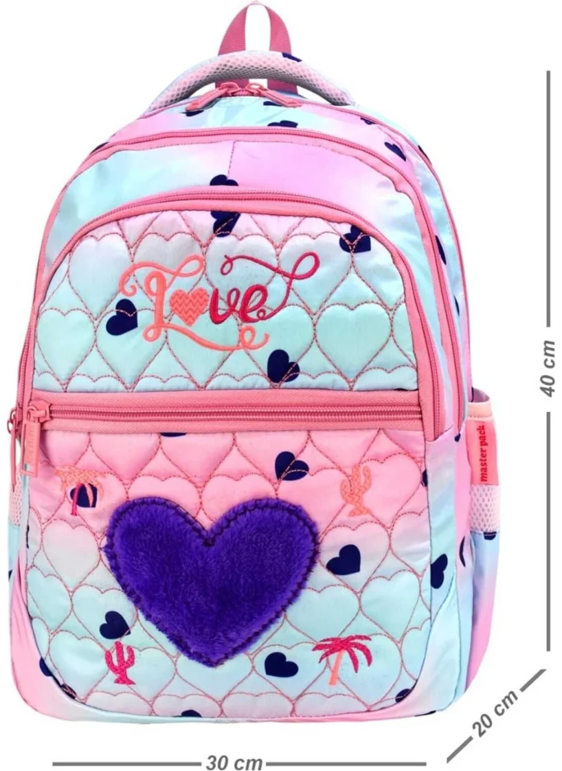 Tezzgelsin Love Printed Waterproof Orthopedic 3 Compartment School Bag with Nutrition and Pencil Case Set of 3