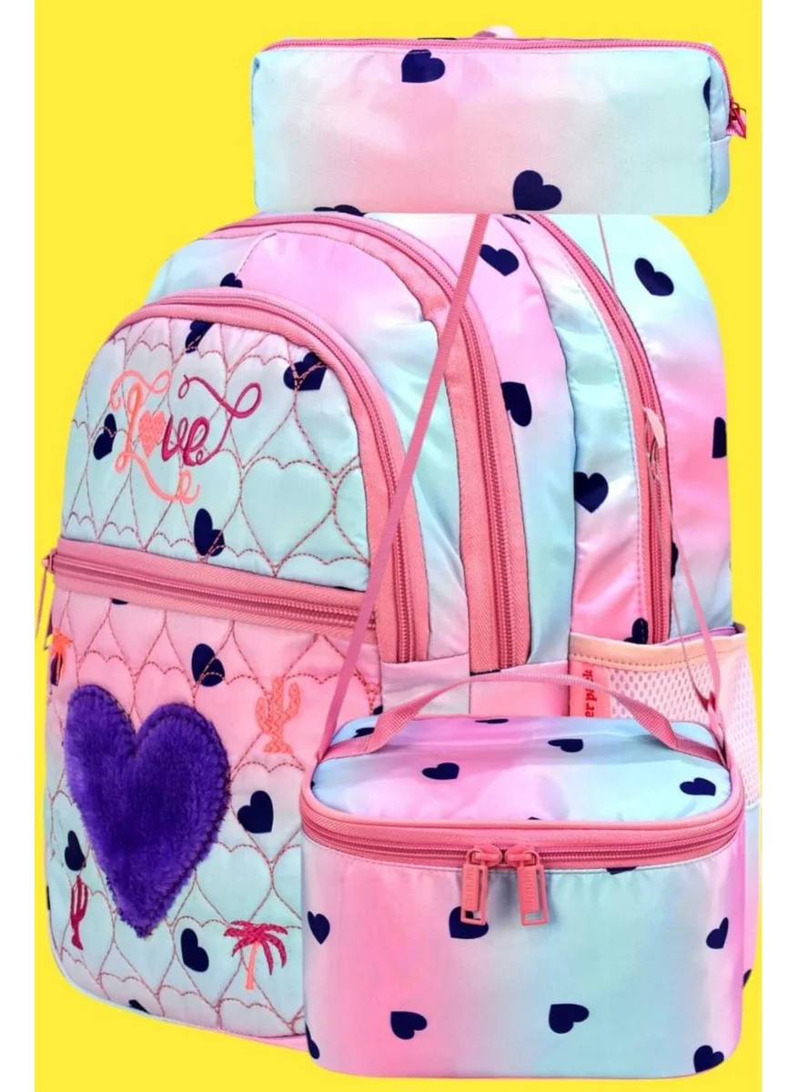 Tezzgelsin Love Printed Waterproof Orthopedic 3 Compartment School Bag with Nutrition and Pencil Case Set of 3