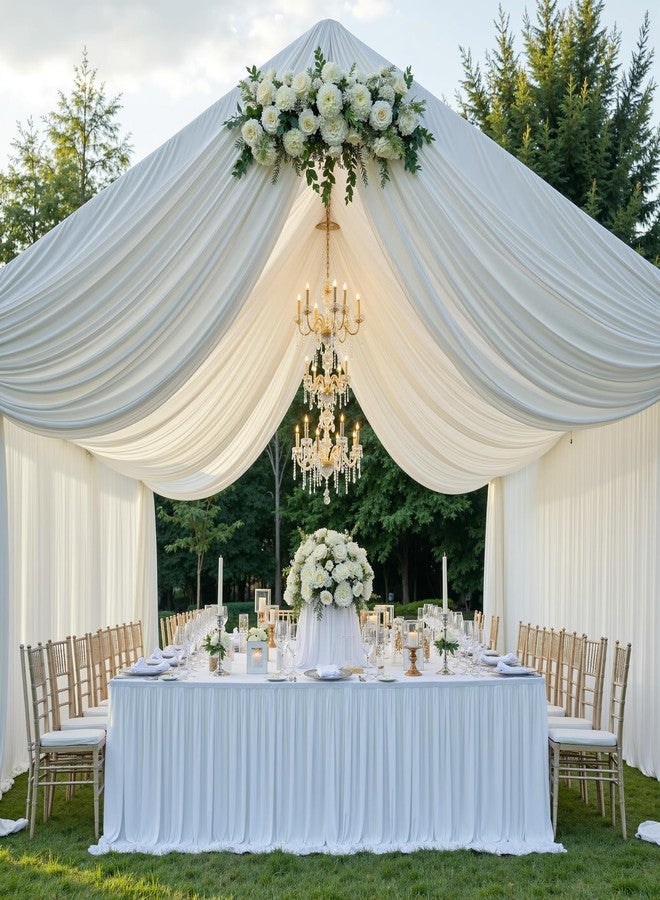 NSSONBEN ستائر سقف عاجية 10 قدم × 40 قدم لحفلات الزفاف والأحزاب، لوحتان 5 × 40 قدم ستارة سقف كريمية لخيمة، خالية من التجاعيد وسهلة التعليق والتعليق ستارة عاجية للحدث وكنيسة المسرح وصورة غرفة النوم - Image 3