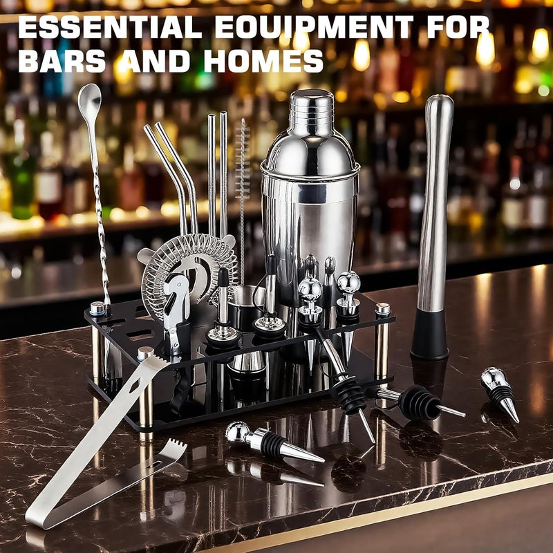 ARTFLY 18-Piece Professional Cocktail Shaker Set and Bartender Kit with Stand, Stainless Steel Bar Tools Gift Set with Muddler, Jigger, Mixing Spoon for Home Bar and Mixology - Image 4