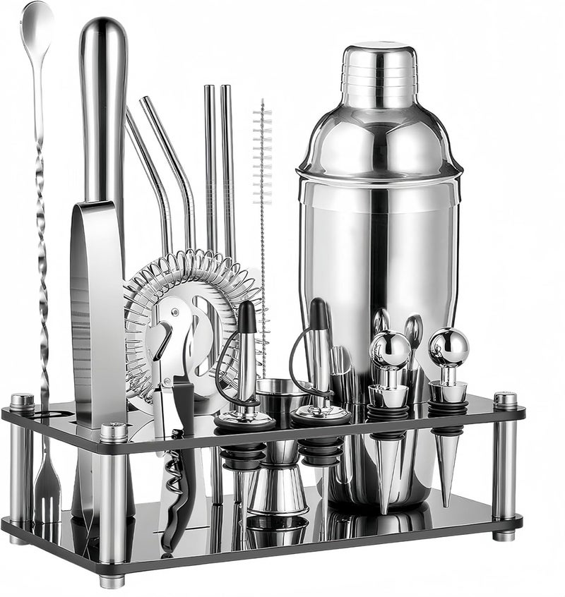ARTFLY 18-Piece Professional Cocktail Shaker Set and Bartender Kit with Stand, Stainless Steel Bar Tools Gift Set with Muddler, Jigger, Mixing Spoon for Home Bar and Mixology - Image 1