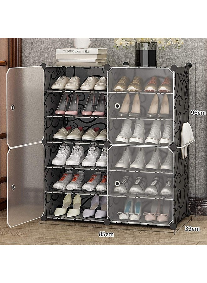 AYSIS AYSIS Portable Shoe Rack for Home Plastic Household, DIY Shoe Rack with Dustproof Door for Heels/Slippers/Boots for Entryway or Bedroom (12-SHELF-4-DOOR, Black)  - Image 2