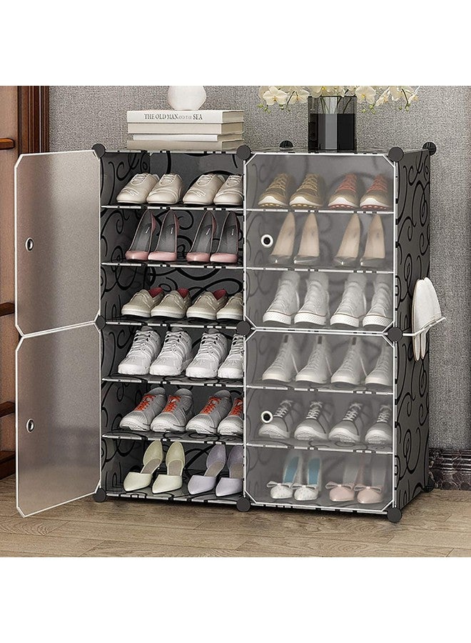 AYSIS AYSIS Portable Shoe Rack for Home Plastic Household, DIY Shoe Rack with Dustproof Door for Heels/Slippers/Boots for Entryway or Bedroom (12-SHELF-4-DOOR, Black)  - Image 1