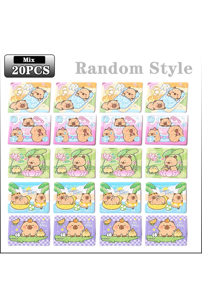 erorex 20PCS Capybara Jigsaw Puzzle Cartoon Animal Educational Paper Toy for Kids School Party Favor Hallow