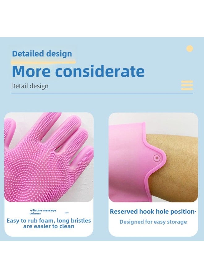 Silicone Gloves Silicone Cleaning Household Housekeeping Gloves Pet Wash-Free Kitchen Wash Silicone Gloves-Colour:Pink 100g  - Image 4