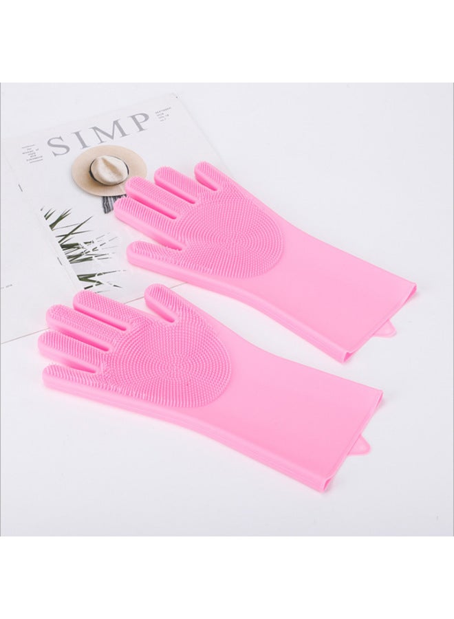 Silicone Gloves Silicone Cleaning Household Housekeeping Gloves Pet Wash-Free Kitchen Wash Silicone Gloves-Colour:Pink 100g  - Image 1