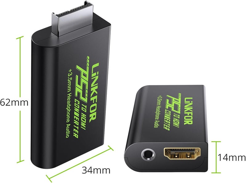 LiNKFOR PS2 to HDMI Converter for Sony Playstation 2 PS2 to HDMI Adapter with 3.5mm Headphone Audio Jack for HDTV HDMI Monitor, Black - Image 4
