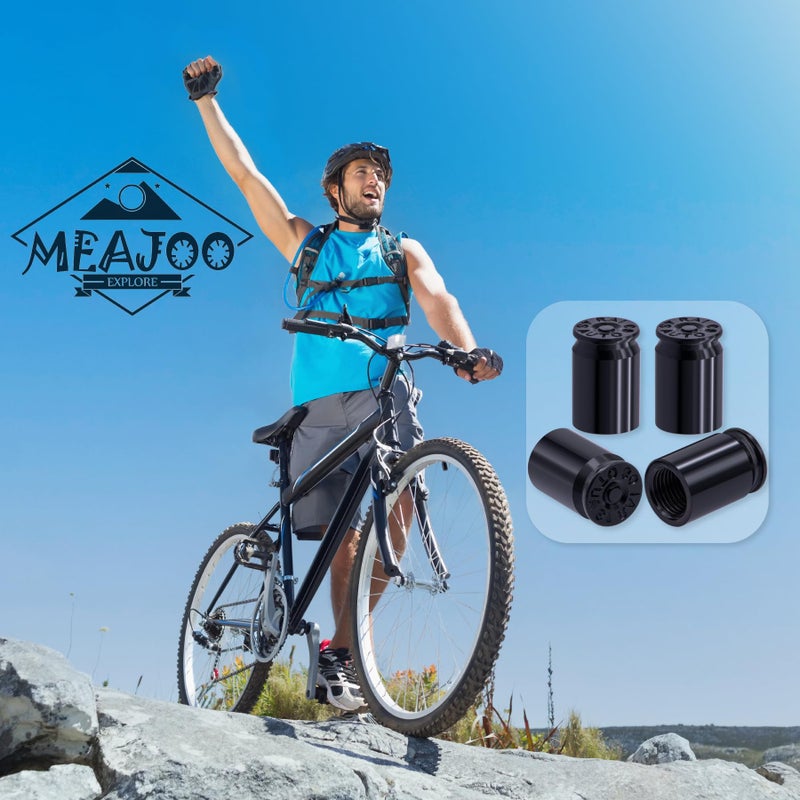 MEAJOO غطاء صمام الإطارات MEAJOO 4 قطع على شكل رصاصة، غطاء صمام هواء سيارة من سبائك الألمنيوم، غطاء صمام إطارات مقاوم للغبار عالمي للسيارات، SUV، الشاحنات، الدراجات، الدراجات النارية، الدراجات (أسود) - Image 4