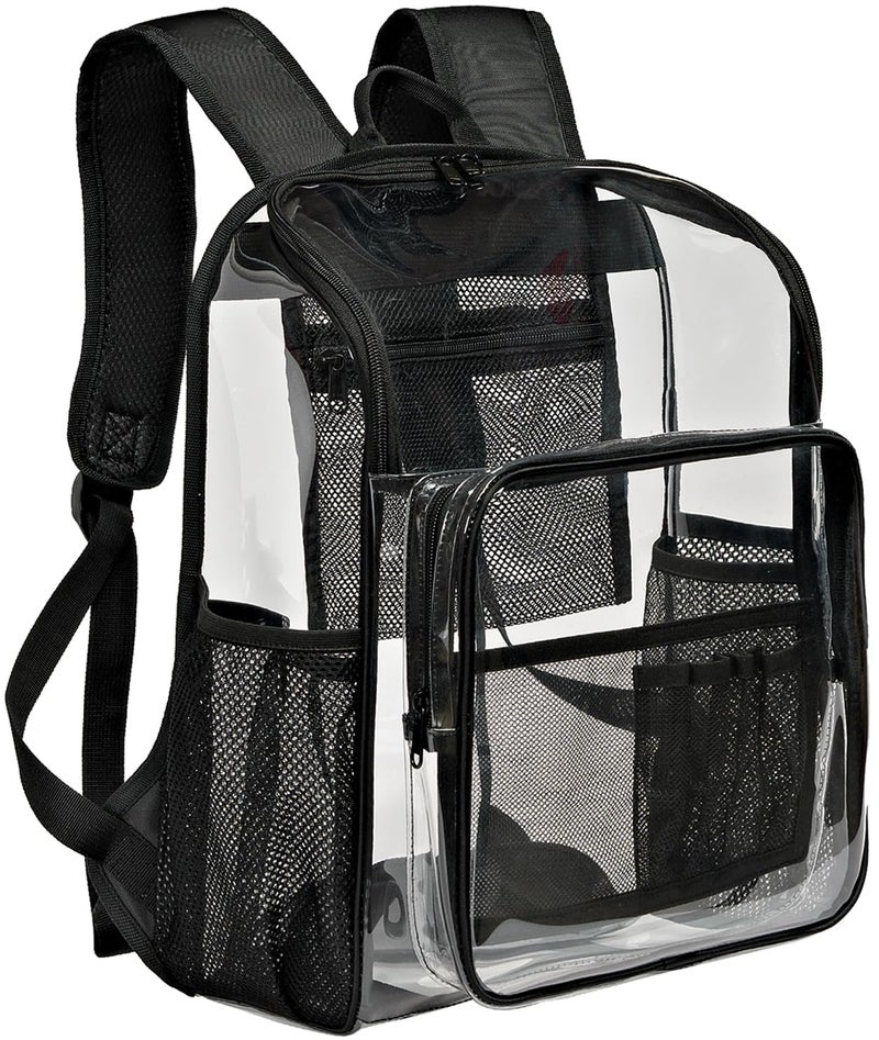 KUI WAN Clear Backpack for School Large Clear Bookbag with MultiPockets PVC Transparent Backpack for Boys Girls Black - Image 2