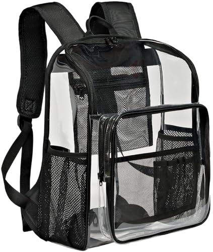 KUI WAN Clear Backpack for School Large Clear Bookbag with MultiPockets PVC Transparent Backpack for Boys Girls Black - Image 1