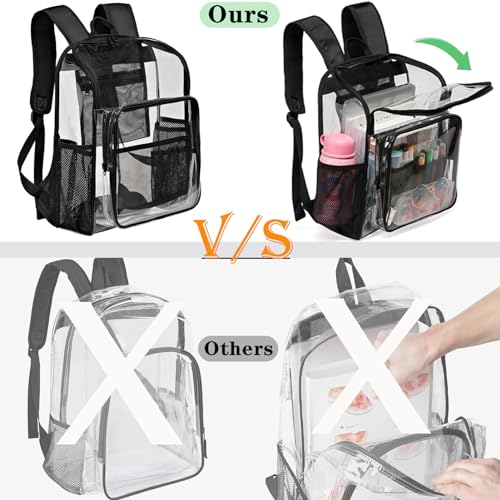 KUI WAN Clear Backpack for School Large Clear Bookbag with MultiPockets PVC Transparent Backpack for Boys Girls Black - Image 3