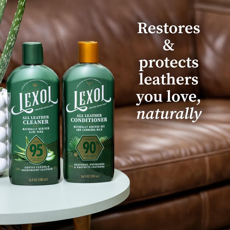 Lexol Advanced Naturals Leather Care Kit with All Leather Cleaner, Conditioner, 2 Cotton Cloths and Natural Bristle Brush, Great for Car Interiors, Furniture, Bags, Boots, Baseball Gloves, 5 Piece Kit - Image 2