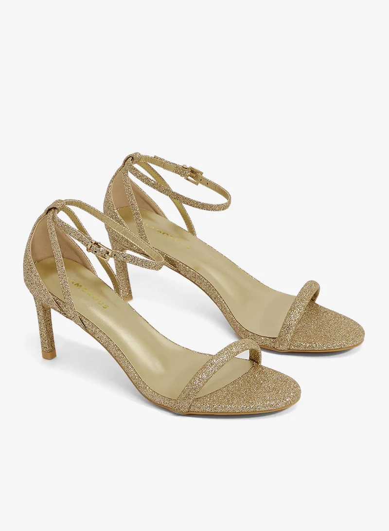 GLAMOROUS gold glitter Casual Ankle Strap Heeled Sandals for Women | Best Price UAE