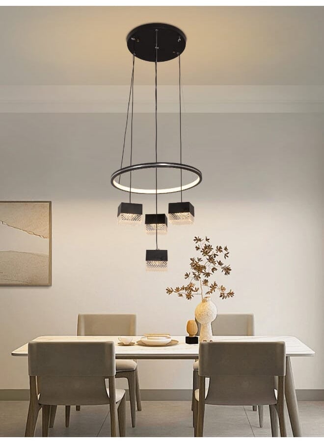 Best Power Modern LED Acrylic Chandelier L155 - 3 Lighting Levels, 50W, Round Shape with 4 LED Pendant Lamps, 90 cm Adjustable Length  - Image 1