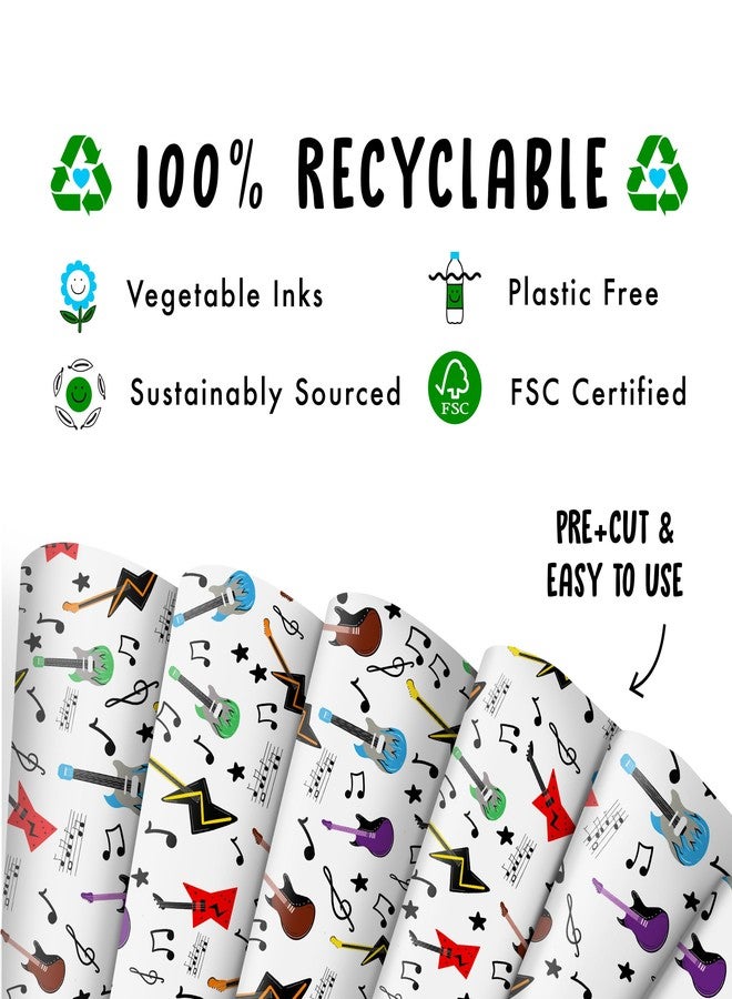 سنترال 23 ورق تغليف هدايا سنترال ٢٣ - جيتار موسيقي - ورق تغليف هدايا عيد ميلاد - (٦ ×) أوراق تغليف هدايا عيد الميلاد - ورق تغليف هدايا للرجال والنساء - موسيقي - محب للموسيقى - فرقة روك - يأتي مع ملصقات - Image 3