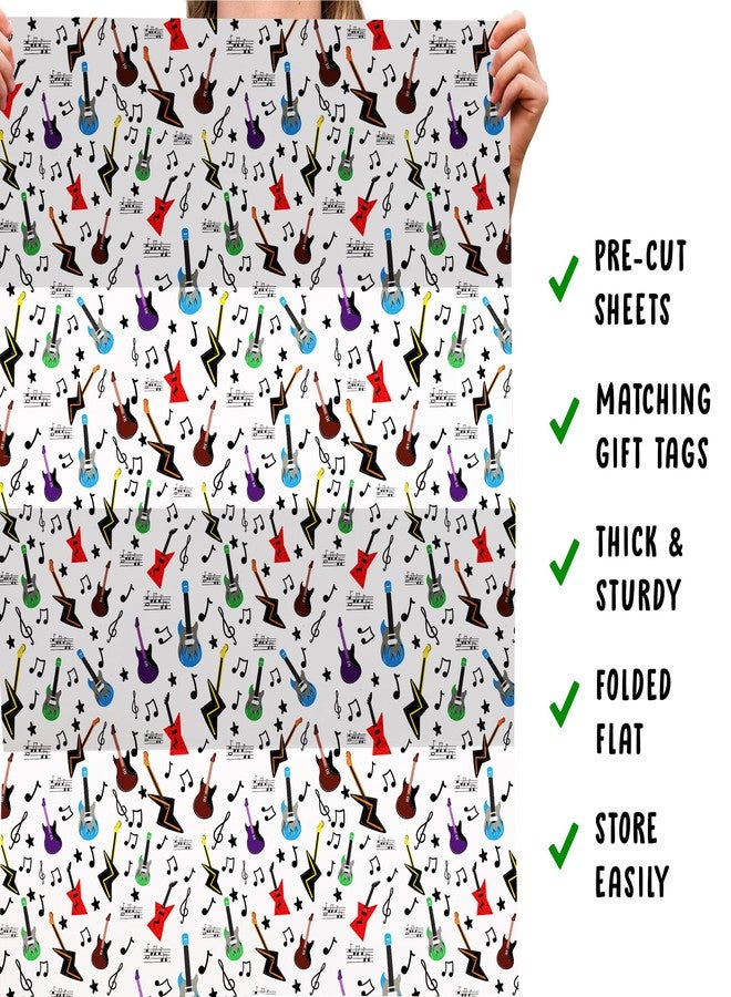 سنترال 23 ورق تغليف هدايا سنترال ٢٣ - جيتار موسيقي - ورق تغليف هدايا عيد ميلاد - (٦ ×) أوراق تغليف هدايا عيد الميلاد - ورق تغليف هدايا للرجال والنساء - موسيقي - محب للموسيقى - فرقة روك - يأتي مع ملصقات - Image 5