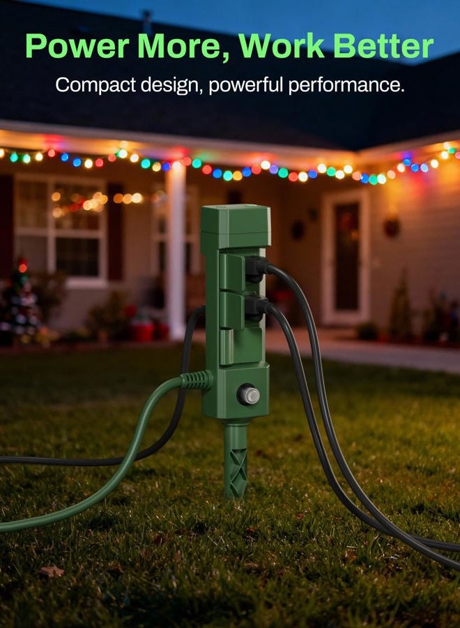 BN-LINK Outdoor Power Stake Timer, 100FT Wireless Remote Control, Dusk to Dawn Sensor for Outdoor Lights, 6 Grounded Outlets, 6ft Extension Cord, 1875W/15A,Christmas Decorations, ETL Listed - Image 4
