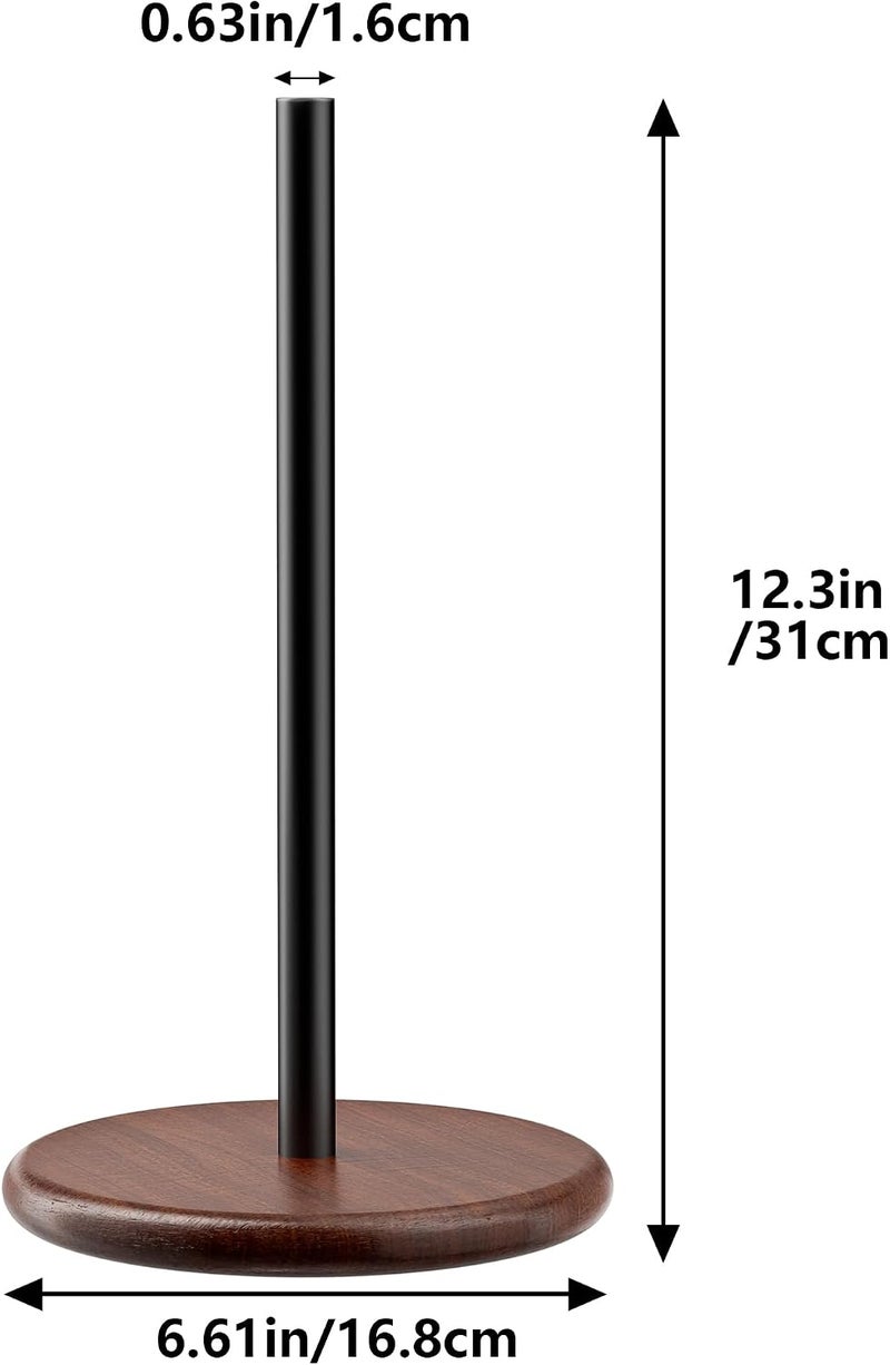 Jasopaco Modern Paper Towel Holder with Wooden Base, Countertop Stand, Brown Wood Base with Black Stainless Steel Post, Kitchen Roll Dispenser - Image 5