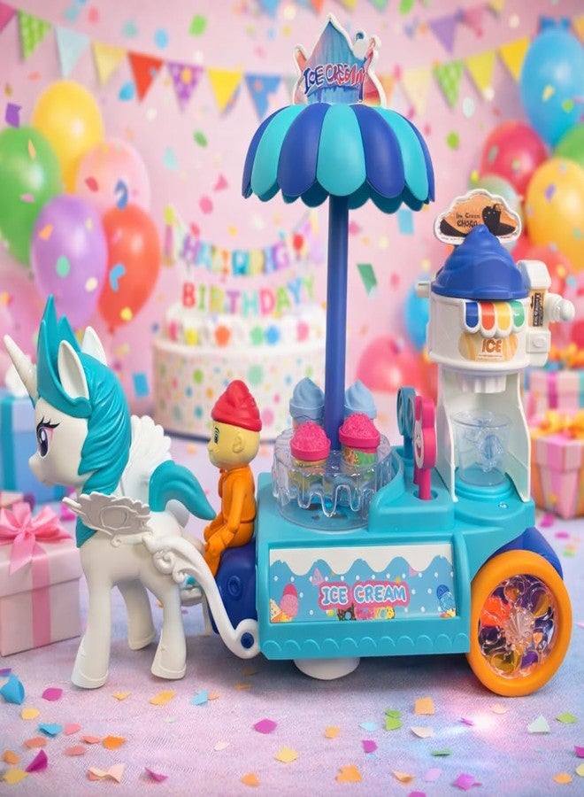 براند كونكور لعبة عربة آيس كريم يونيكورن من براند كونكر مع أضواء وموسيقى وحركة اصطدام | عربة تسوق حلوى للعب التخيلي | لعبة موسيقية متحركة | متعة تعليمية للأطفال - بنين وبنات (شاحنة آيس كريم على شكل مهر) - Image 4