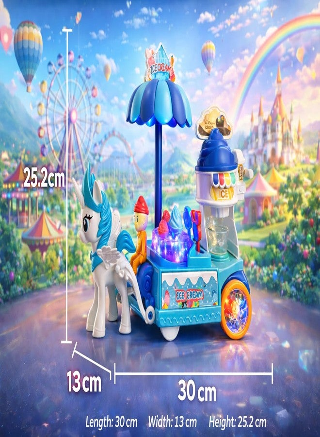 براند كونكور لعبة عربة آيس كريم يونيكورن من براند كونكر مع أضواء وموسيقى وحركة اصطدام | عربة تسوق حلوى للعب التخيلي | لعبة موسيقية متحركة | متعة تعليمية للأطفال - بنين وبنات (شاحنة آيس كريم على شكل مهر) - Image 3