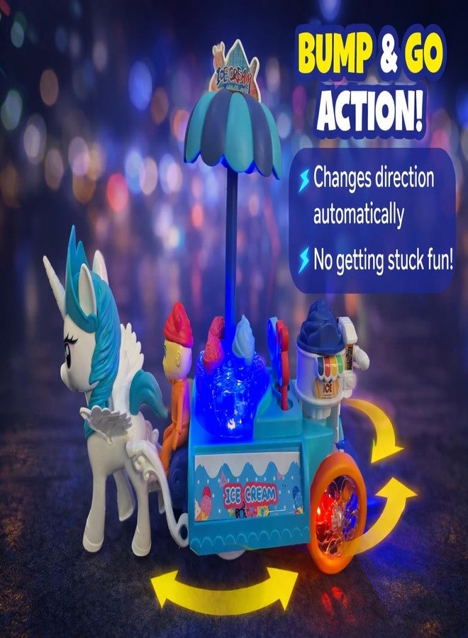براند كونكور لعبة عربة آيس كريم يونيكورن من براند كونكر مع أضواء وموسيقى وحركة اصطدام | عربة تسوق حلوى للعب التخيلي | لعبة موسيقية متحركة | متعة تعليمية للأطفال - بنين وبنات (شاحنة آيس كريم على شكل مهر) - Image 2