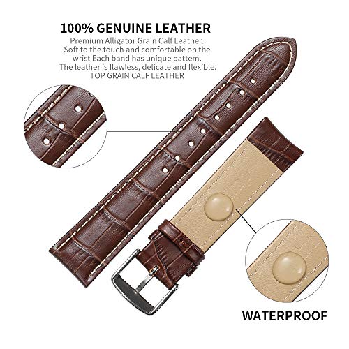 iStrap Leather Watch band Alligator Grain Calfskin Replacement Strap Stainless Steel Buckle Bracelet for Men Women-18mm 19mm 20mm 21mm 22mm 24mm-Black Brown - Image 4