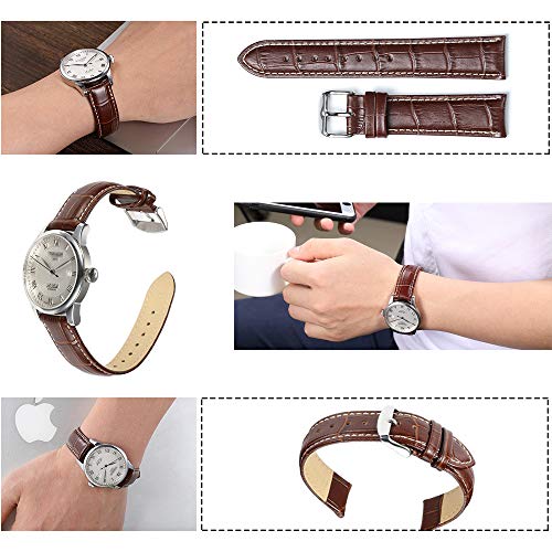 iStrap Leather Watch band Alligator Grain Calfskin Replacement Strap Stainless Steel Buckle Bracelet for Men Women-18mm 19mm 20mm 21mm 22mm 24mm-Black Brown - Image 5