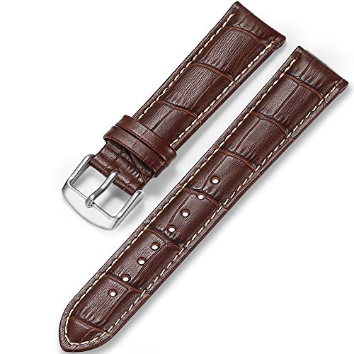 iStrap Leather Watch band Alligator Grain Calfskin Replacement Strap Stainless Steel Buckle Bracelet for Men Women-18mm 19mm 20mm 21mm 22mm 24mm-Black Brown - Image 1