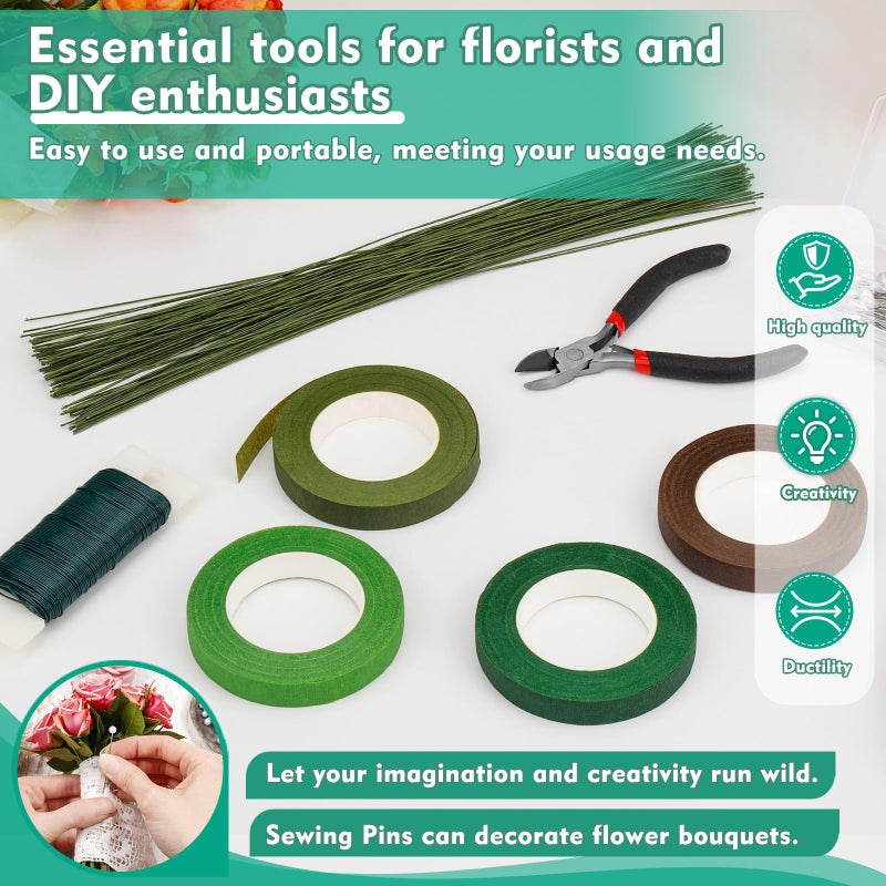SOCNITC Floral Tape and Wire, Florist Arrangement Tools Kit with Floral Tape Wire Cutter Boutonniere Pin for Bouquets,Wrap Florist,Flower Project - Image 3