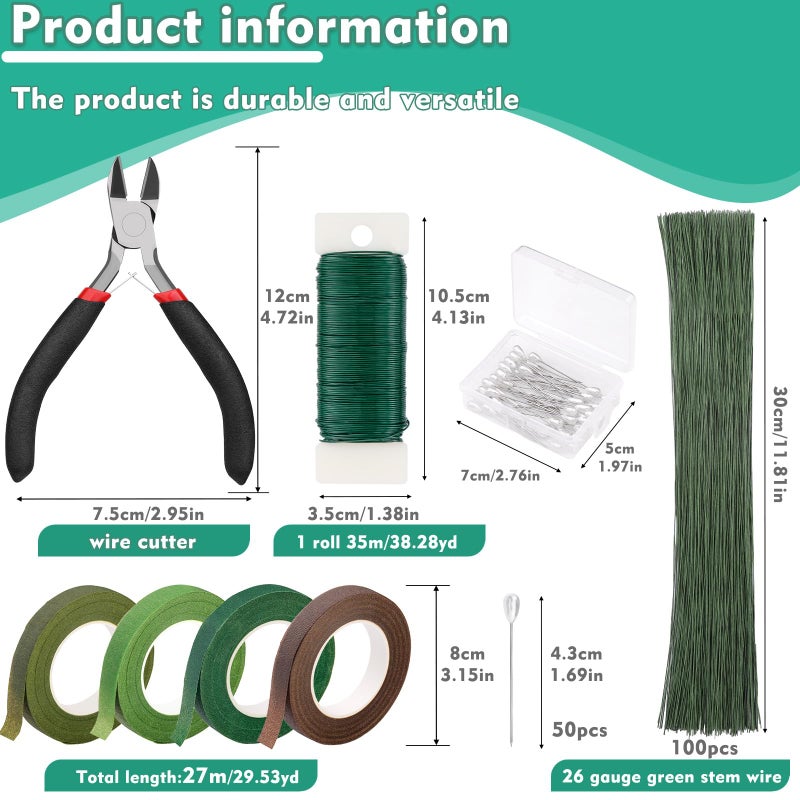 SOCNITC Floral Tape and Wire, Florist Arrangement Tools Kit with Floral Tape Wire Cutter Boutonniere Pin for Bouquets,Wrap Florist,Flower Project - Image 2