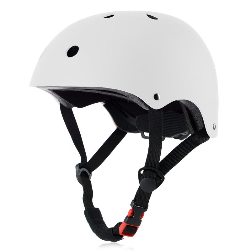 OUWOR Youth Skateboard Bike Helmet for Boy and Girl, Lightweight Adjustable, Multi-Sport for Bicycle Skate Scooter (White, Medium) - Image 1