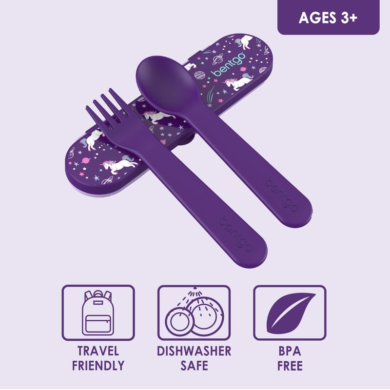 Bentgo Kids Utensil Set - Reusable Plastic Fork, Spoon & Storage Case - BPA-Free Materials, Easy-Grip Handles, Dishwasher Safe - Ideal for School Lunch, Travel, & Outdoors (Unicorn) - Image 3