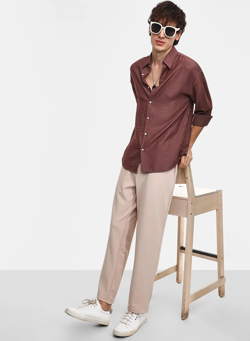 كامبوس سوترا Men's Mocha Brown Breezy Wrinked Shirt