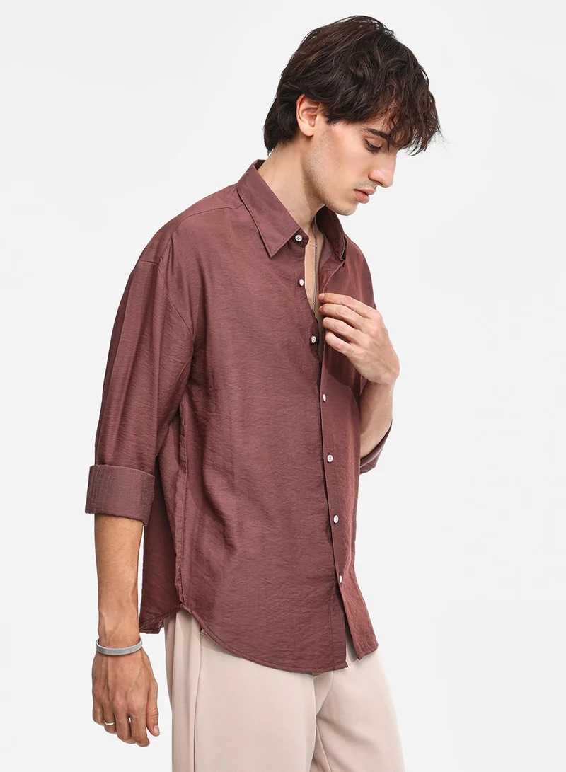 كامبوس سوترا Men's Mocha Brown Breezy Wrinked Shirt