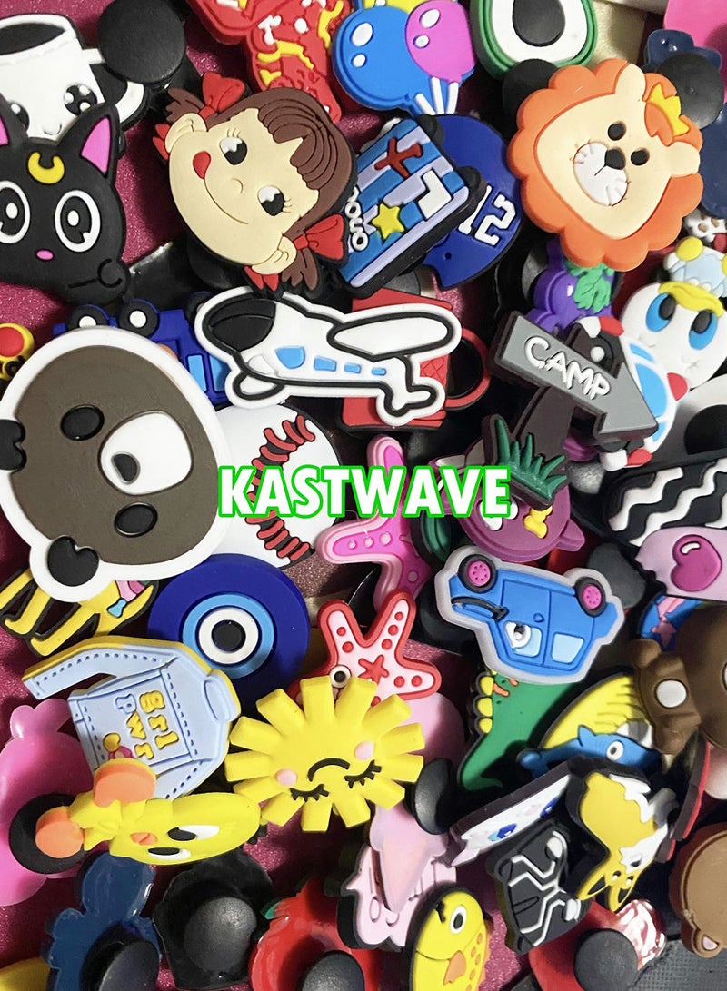 KASTWAVE Croc Charms, 100 Pcs Jibbitz Charms Croc, Cartoon Croc Accessories Decoration for Shoes ​PVC Wristband for Adult Men Women Kids Girl Boy, Buckle Party Favors Birthday Gifts Nurse Charm,50 PCS - Image 2