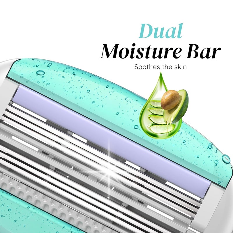 Lets Shave Evior Trial Pack Shaving Razor Value Set For Women, 4 Blades + 1 Handle, Open Flow Cartridge, Dual Moisture Bar & Micro Comb Guard Bar, Razor For Women Underarms, Legs & Bikini Area - Image 4