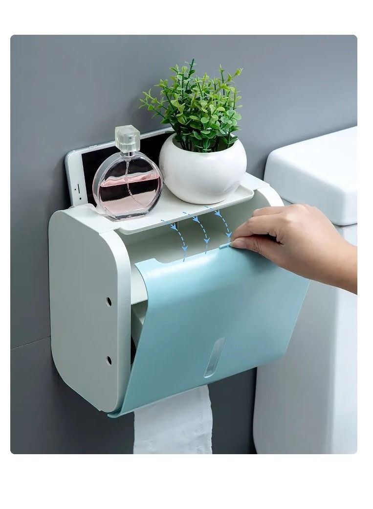 vsell24 Wall Mounted Self Adhesive Waterproof Tissue Paper Dispenser Toilet Paper Napkin Holder Storage Box Blue  - Image 1