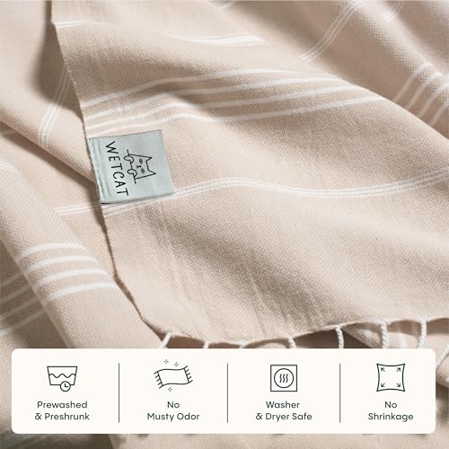 WETCAT Turkish Beach Towel Oversized (38"x71") 100% Turkish Cotton, Made in Turkey - Sand Free, Extra Large, Ultra Soft, Quick Drying, Compact & Lightweight for Travel - Beige - Image 5
