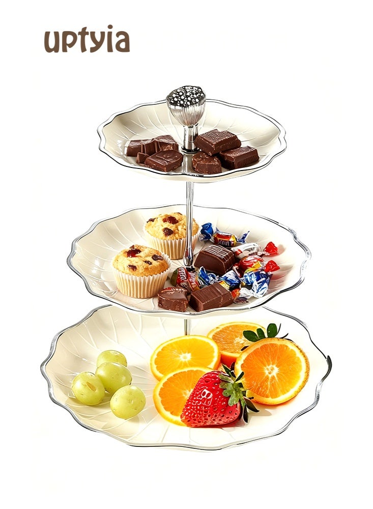 أوبتيا حامل كعك سيراميك ثلاثي الطبقات لحفلات الزفاف، حامل كب كيك للحلوى لحفلات الشاي، طبق تقديم - Image 1