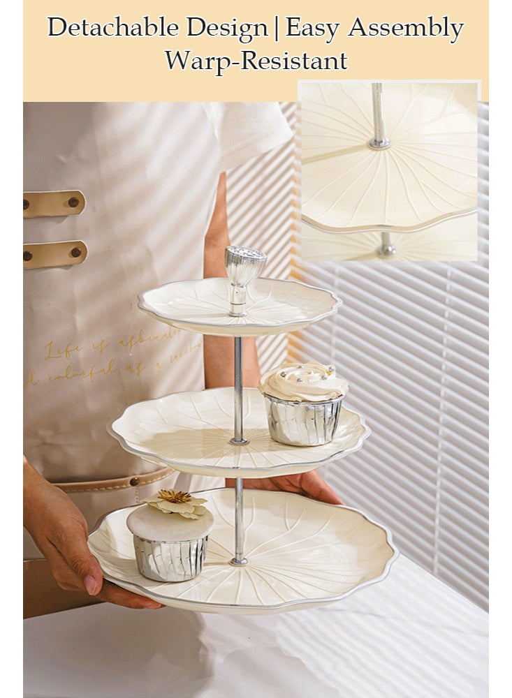 أوبتيا حامل كعك سيراميك ثلاثي الطبقات لحفلات الزفاف، حامل كب كيك للحلوى لحفلات الشاي، طبق تقديم - Image 3