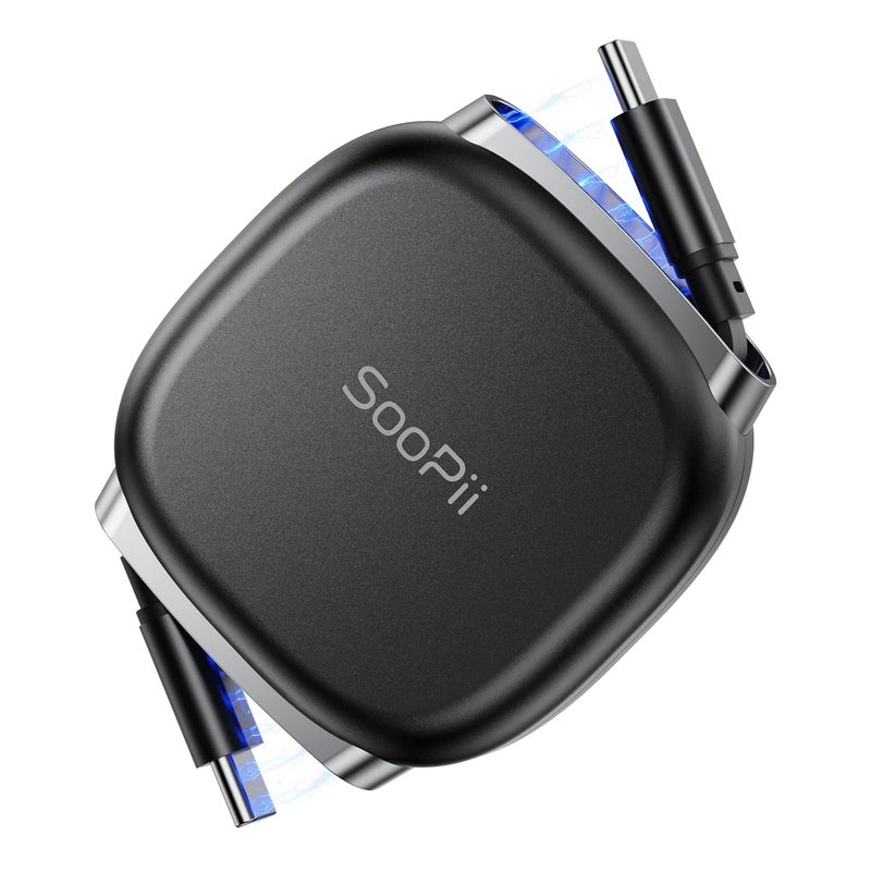 سوبي كابل USB C إلى USB C، كابل شحن سريع USB C قابل للسحب بقوة 240 واط مع تخزين مغناطيسي Mag Snap، كابل من النوع C مع إعداد طول بخمس مراحل، مناسب لـ iPhone 16/15 Pro Max و Galaxy S25/24 (أسود بطول 3.3 قدم) - Image 1