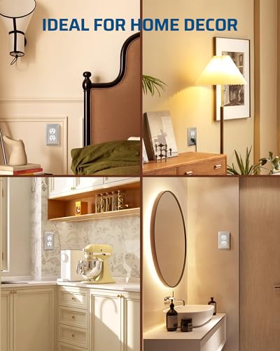 DEWENWILS 4-Pack Duplex Wall Plate, Metal Wall Outlet Cover for Receptacle, Light Switch, Brushed Nickel - Image 4