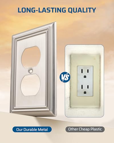 DEWENWILS 4-Pack Duplex Wall Plate, Metal Wall Outlet Cover for Receptacle, Light Switch, Brushed Nickel - Image 2