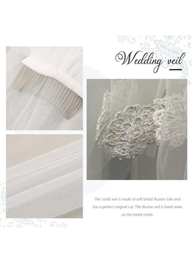 2 Tier Short Bride Wedding Veils Flower Fingertip Bridal Veil Tulle Veils with comb fo Women and Brides  - Image 4