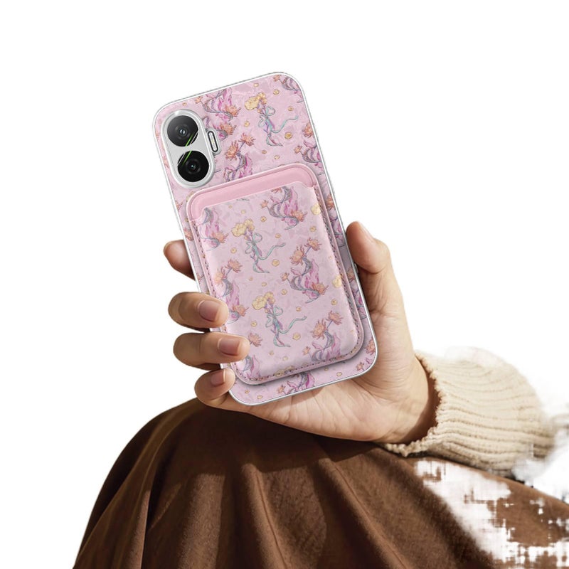 Leather Texture MagSafe Case for Redmi Note 15 with Card Holder and Drop Protection plus Shockproof plus Strong Magnetic plus Floral Pattern in Pink - Image 1