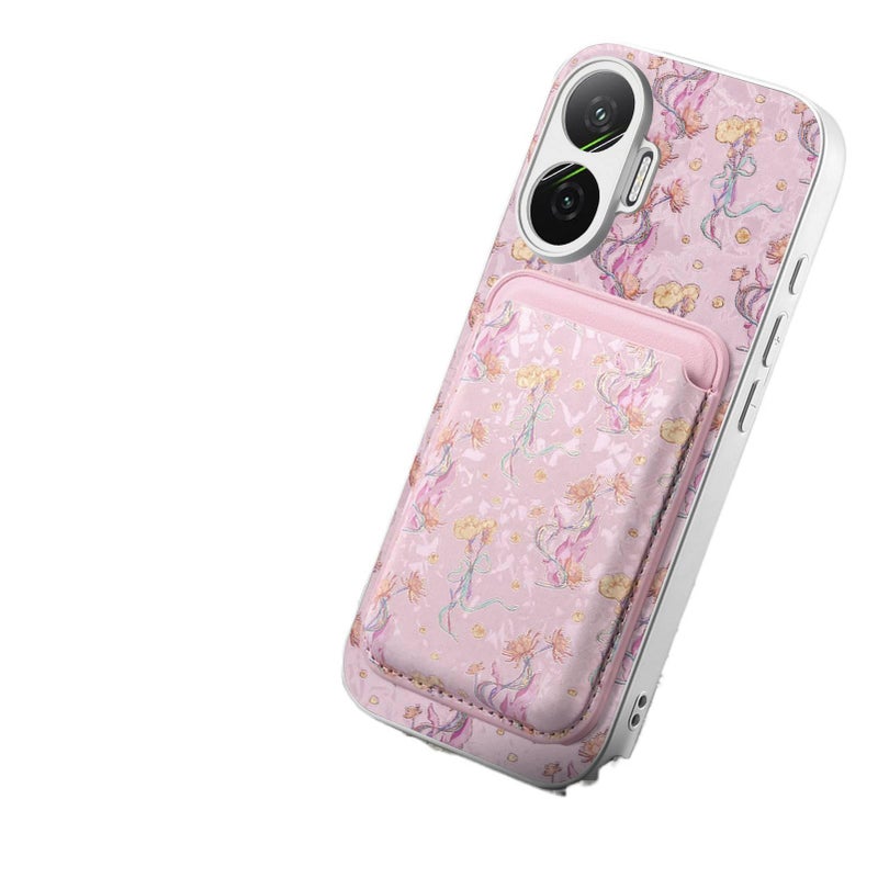 Leather Texture MagSafe Case for Redmi Note 15 with Card Holder and Drop Protection plus Shockproof plus Strong Magnetic plus Floral Pattern in Pink - Image 3